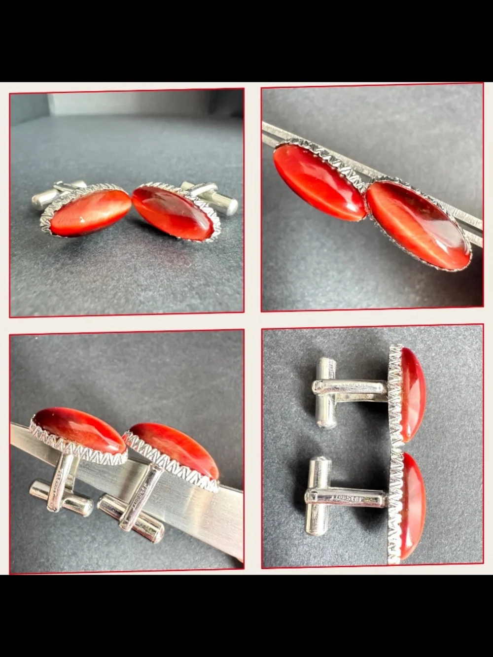 Vintage Red Oval Cufflinks Lot 5 Pairs Cabochon Mens Formal Jewelry Groom Gift